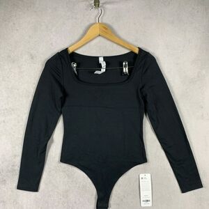CRZ Yoga Women's Black Square Neck Long Sleeve Bodysuit Size Small 4/6 NWT